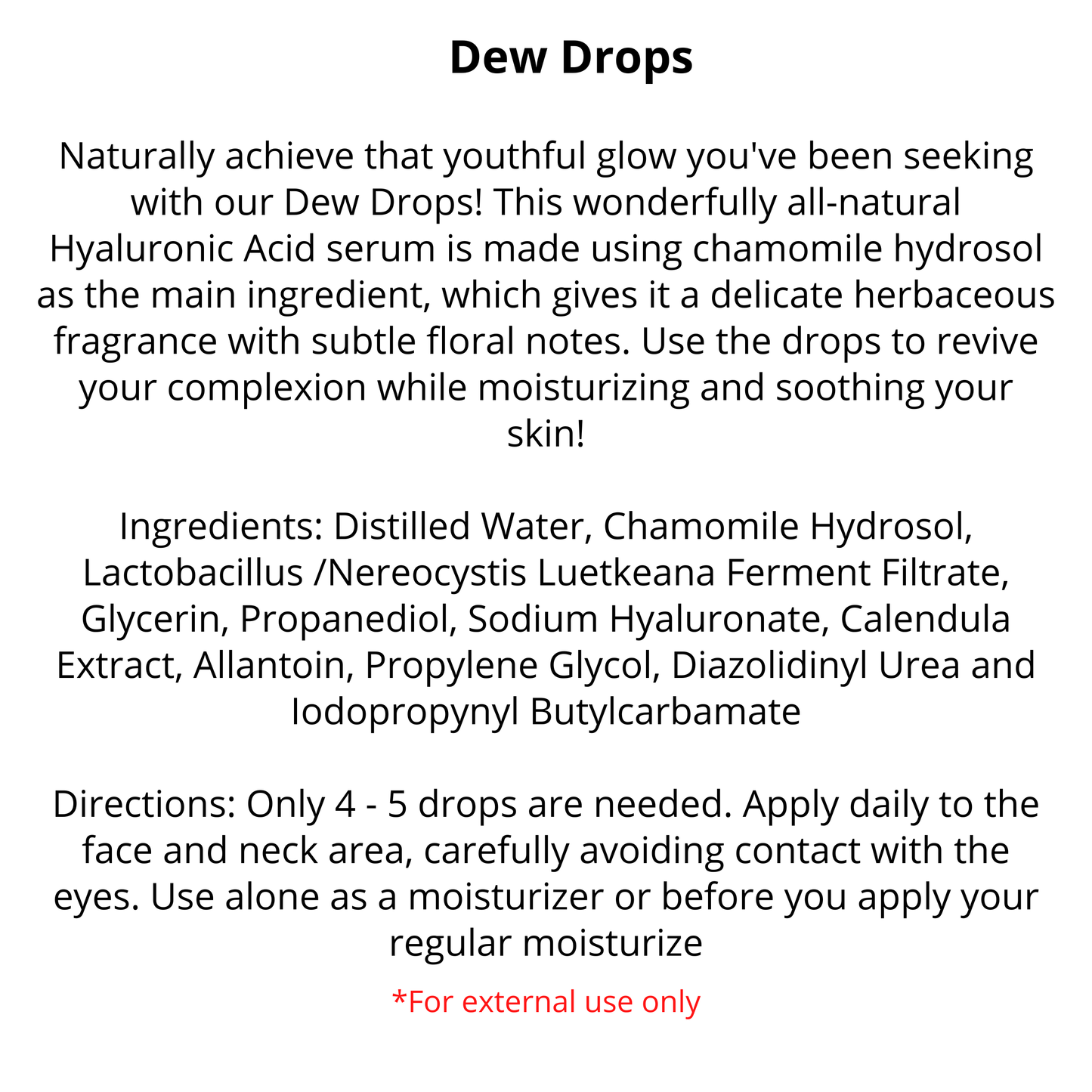 Dew Drops | Hyaluronic Acid Serum | Vegan | 1/2 oz | Pre-Orders skincare R. Drew Naturals, LLC
