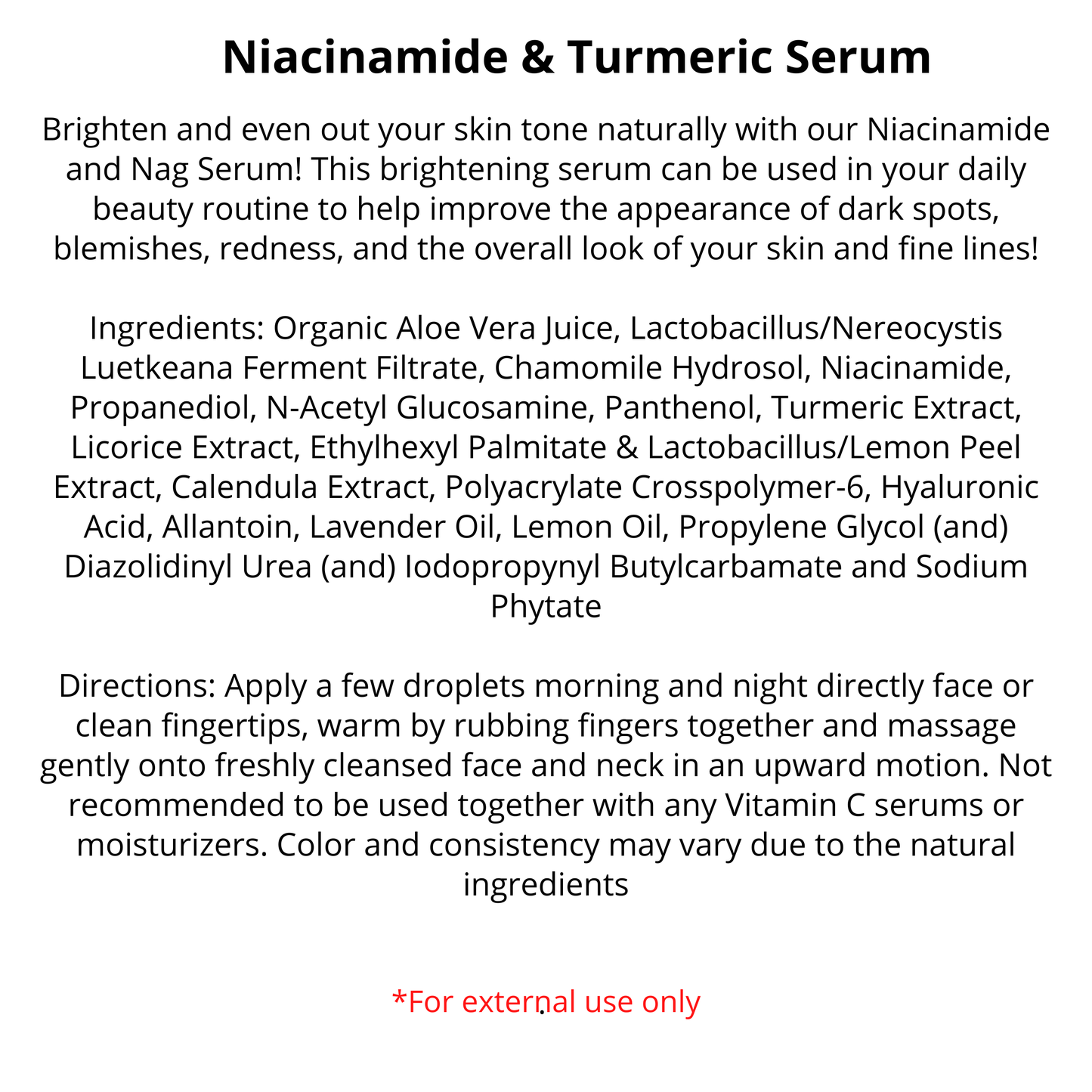 Turmeric & Niacin-amide Serum | Vegan | 1oz | Pre-Orders skincare R. Drew Naturals, LLC