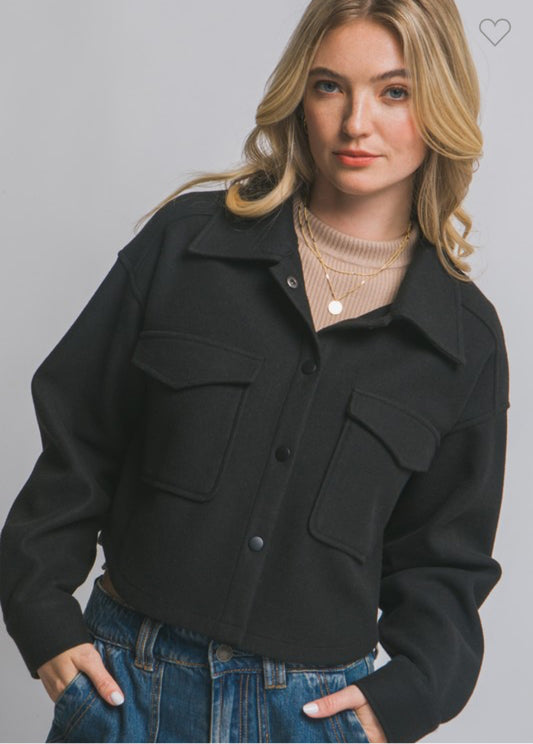 Fleece Cropped Snap-button Shacket AFRO HERBALIST